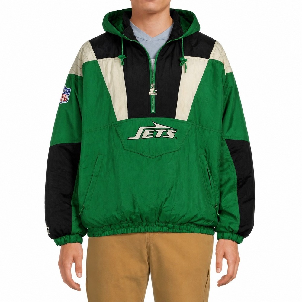 Vintage Starter NFL New York Jets Pro Line Puffer Jacket Half Zip Green Mens L